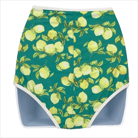 Swimsuit High Waist Bikini Bottom in Lemon Print in Green and Yellow Size Medium - Picture 4 of 5